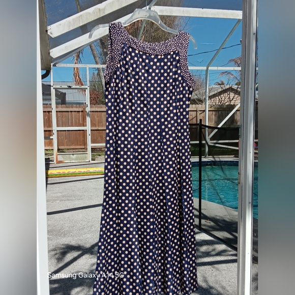 Perceptions New York Dresses & Skirts - Perceptions NY Navy Polka Dot Sleeveless Midi Dress Sz 14